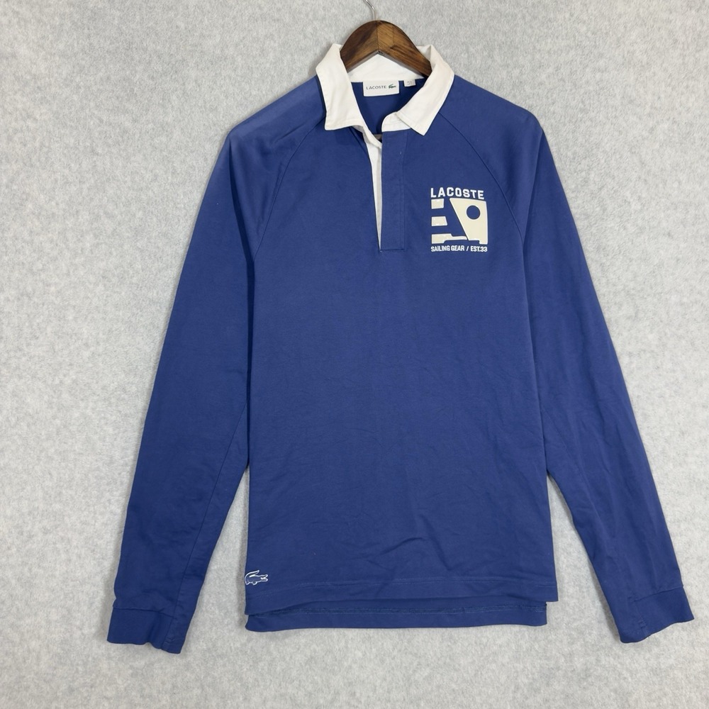 Lacoste Sailing Gear Long Sleeve Rugby Polo Shirt Blue Nautical Streetwear Large - Picture 2 of 15